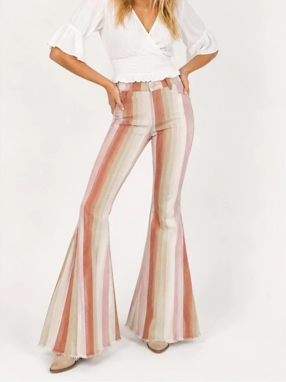 Altar'd State Striped Flare jeans Retro Boho Bell Bottoms size S
